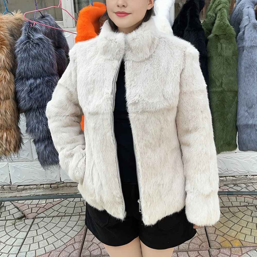 Olivia™ - Natürlicher Kaninchenfellmantel