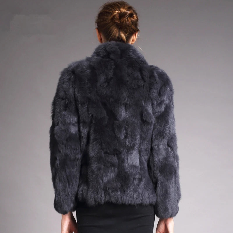 Natural Rabbit Fur Coat Women Winter Jacket Real Leather And Fur Bolero Women's Clothing Female Outerwears With 2024 Black Cold