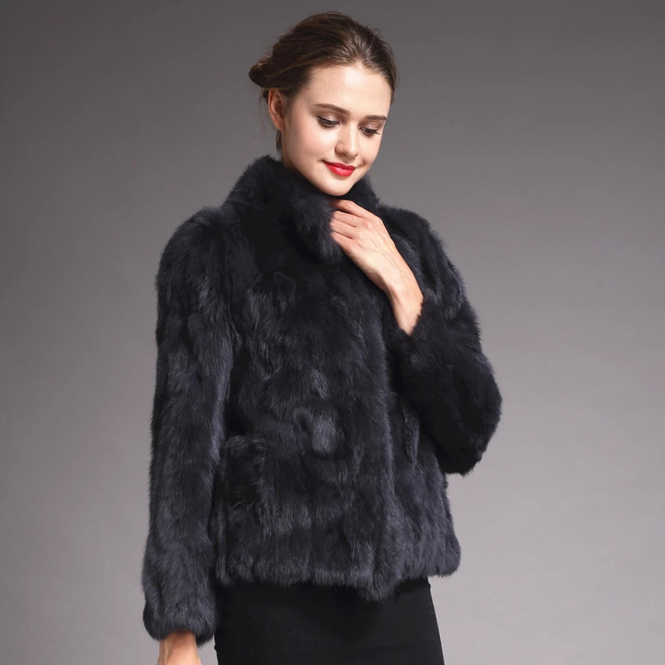 Natural Rabbit Fur Coat Women Winter Jacket Real Leather And Fur Bolero Women's Clothing Female Outerwears With 2024 Black Cold