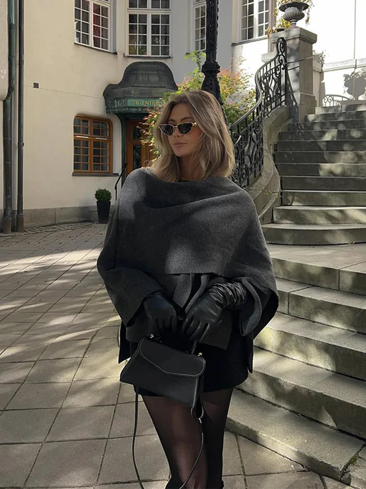 2024 New Fashion Scarf Collar Woolen Jackets For Women Elegant Long Sleeved Side Split Casual Coats Female Chic Autumn Overcoats