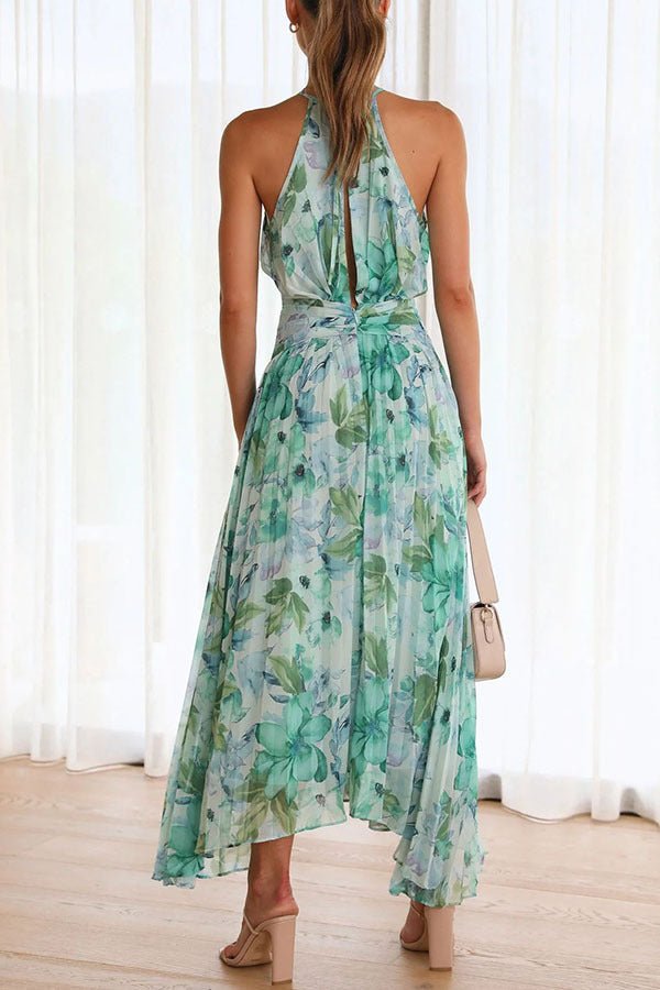 Angel™ – Geblümtes Plissee-Maxikleid mit Neckholder