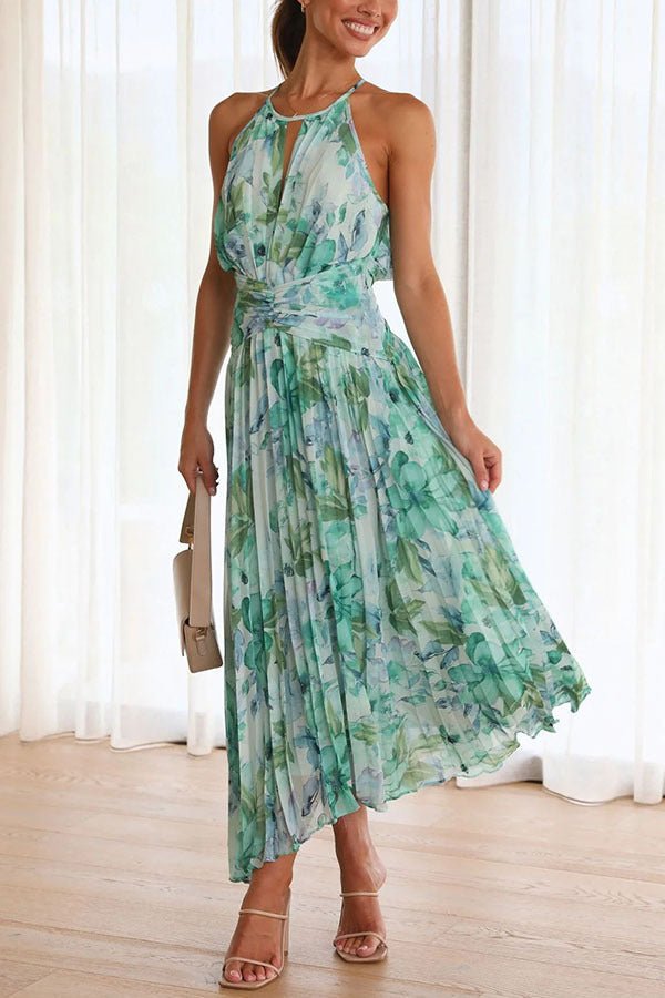 Angel™ – Geblümtes Plissee-Maxikleid mit Neckholder