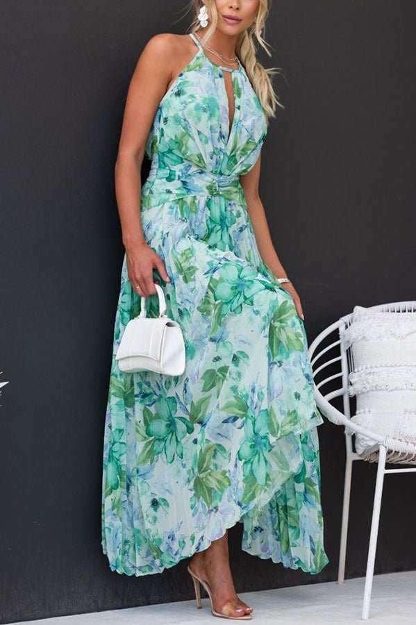Angel™ – Geblümtes Plissee-Maxikleid mit Neckholder