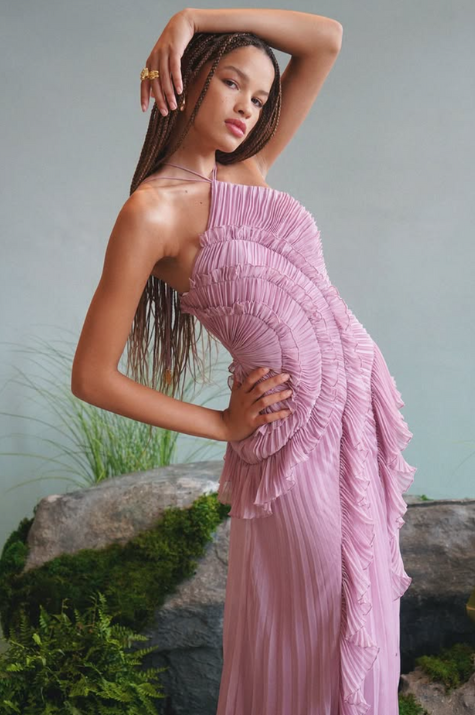 Amara™ Neckholder-Kleid – Staubiges Mauve-Lila