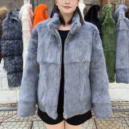 Olivia™ - Natürlicher Kaninchenfellmantel