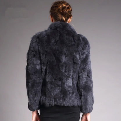 Natural Rabbit Fur Coat Women Winter Jacket Real Leather And Fur Bolero Women's Clothing Female Outerwears With 2024 Black Cold