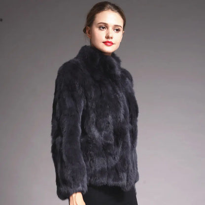 Natural Rabbit Fur Coat Women Winter Jacket Real Leather And Fur Bolero Women's Clothing Female Outerwears With 2024 Black Cold