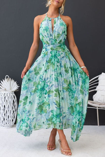 Angel™ – Geblümtes Plissee-Maxikleid mit Neckholder