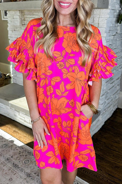 Nina™ – Kurzes Kleid mit Blumenmuster und gerafften Ärmeln