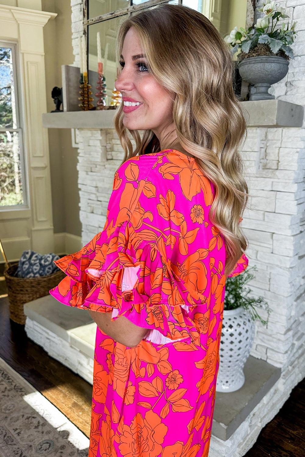 Nina™ – Kurzes Kleid mit Blumenmuster und gerafften Ärmeln