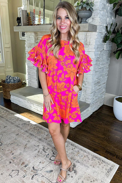 Nina™ – Kurzes Kleid mit Blumenmuster und gerafften Ärmeln